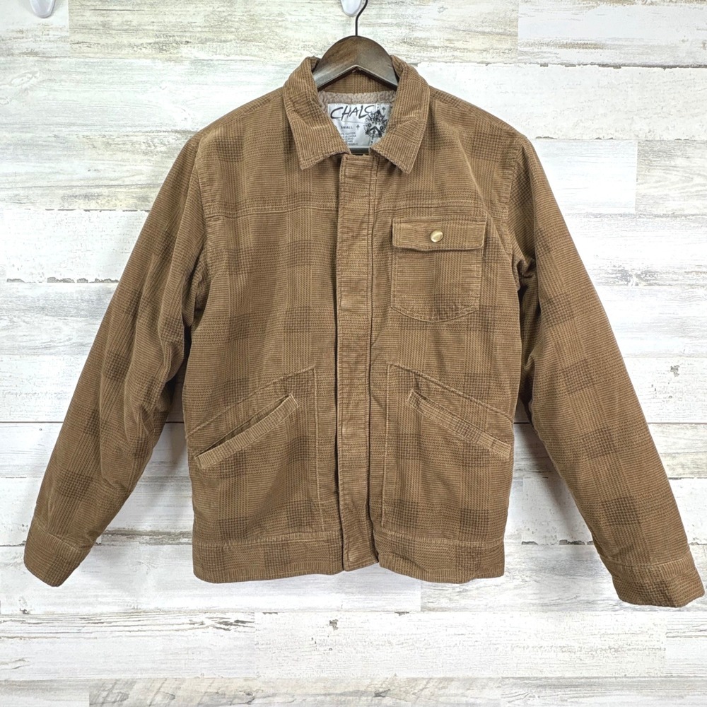 CHALC Mens Small Brown Plaid Heavy‎ Sherpa Lined Corduroy Trucker Jacket Coat